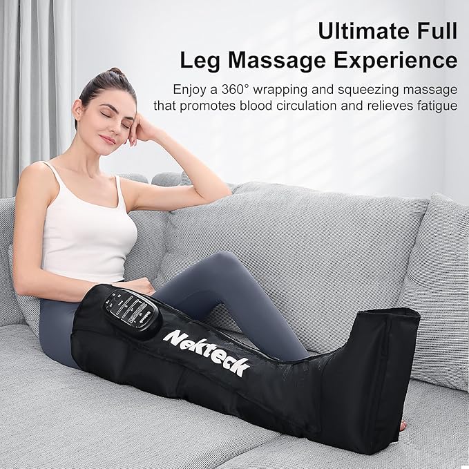 Nekteck Cordless Leg Compression Massager, FSA Eligible Massage Tools for Circulation and Pain Relief, Rechargeable Portable Full Leg Boots, Gifts for Mom Dad Men Women, HSA Eligible, Single Unit