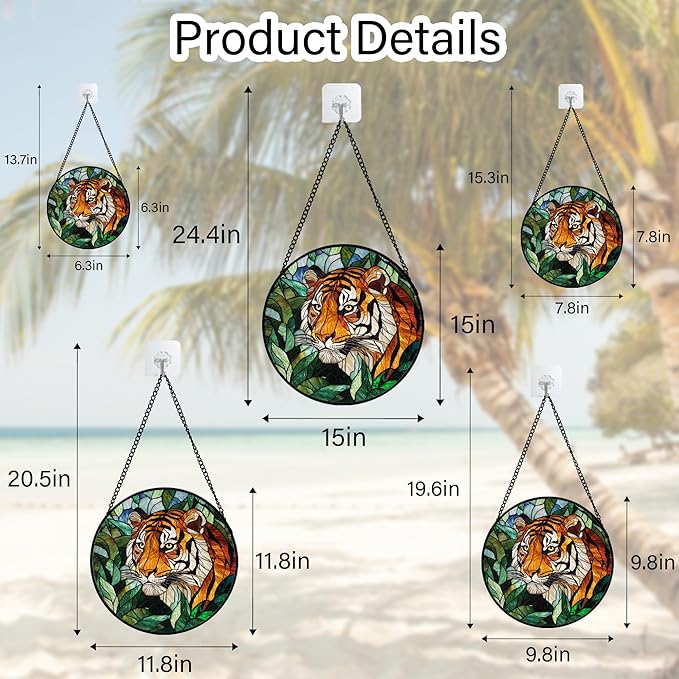 AMDERVEN Stained Glass Window Hanging, Fierce Tiger Sun Catcher for Door Home Decor Wild Animals Suncatcher Christmas Mother's Day Birthday Gifts for Women Men Mom and Nana 15 in
