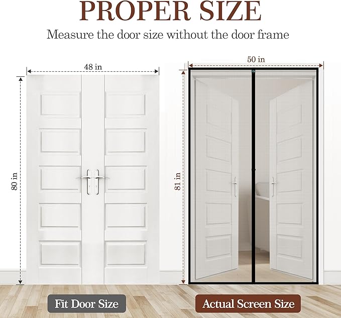 Yotache Magnetic Screen Door Fits Door Size 48 x 80, Screen Size 50" x 81" Door Screen Magnet for Walk Through Sliding Door Black