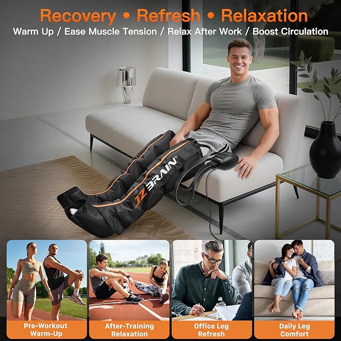 Air Compression Leg Recovery Boots : Dual-Power Sequential Compression System Device with Smart Pressure Sensor - 6 Modes & 14 Positions Foot and Leg Massage for Athletes & Gym (Medium)