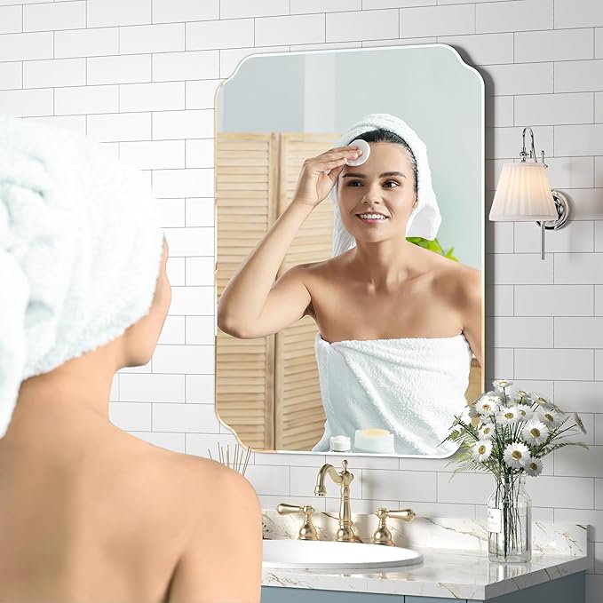 Bathroom Mirrors for Over Sink, Frameless Mirrors for Wall, 24x32 Inch Beveled Bathroom Mirror, Bathroom Vanity Mirror for Bedroom Living Room Entryway Home Decor