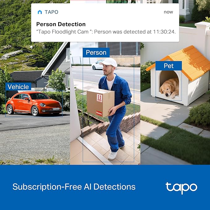 Tapo 2K Dimmable Floodlight Security Camera Outdoor Wireless w/Solar Panel, Pan/Tilt, 360º AI Tracking, Free Person/Vehicle Detection, Works w/Alexa and Google Assistant, SD/Cloud, C615F KIT