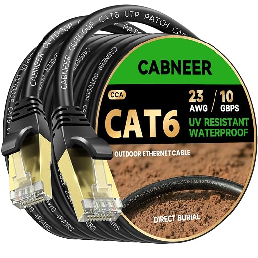 Cat 6 Ethernet Cable 50 ft, Outdoor & Indoor 23AWG 10Gbps High Speed, by CABNEER