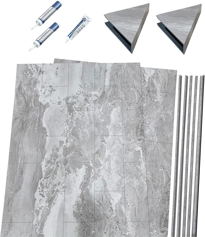 Palisade 78in x 36in x 36in Waterproof Vinyl Corner Shower Surround Kit with Accessories in Urban Slope