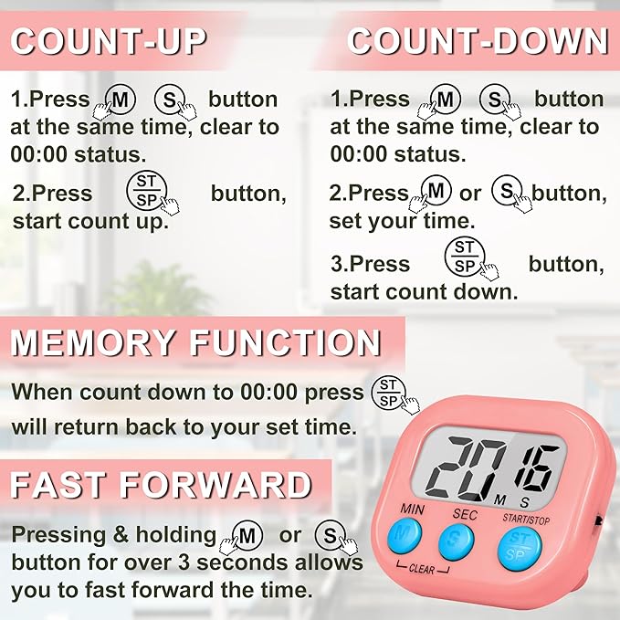 ZILLEEN Classroom Timer for Kids Teachers 2 Pack Digital Timers, Pink