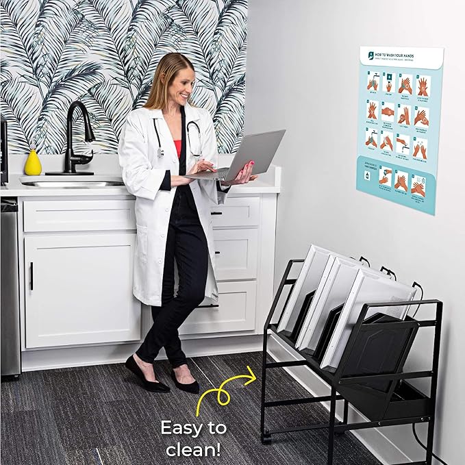 Line Leader 16-Device Mobile Charging Station | Steel Rolling Cart for Laptops, Tablets, & Chromebooks | Open Design with Dividers & UL-Certified Surge Protection | Portable Charging Stand (Black)