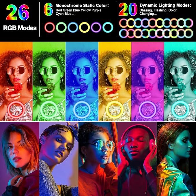 10.3" Selfie Ring Light with Stand and Phone Holder, 96 RGB Lighting Modes - Image 3
