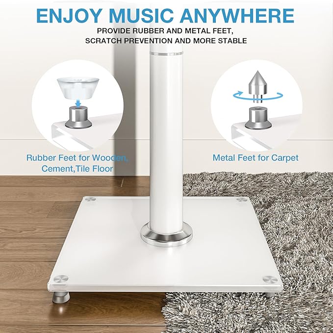 YOMT Universal Speaker Stands Pair for Surround Sound, 28 Inch Floor Speaker Stands with Cable Management Holds 22lbs Bookshelf Speaker Satellite Speaker, 1 Pair, White