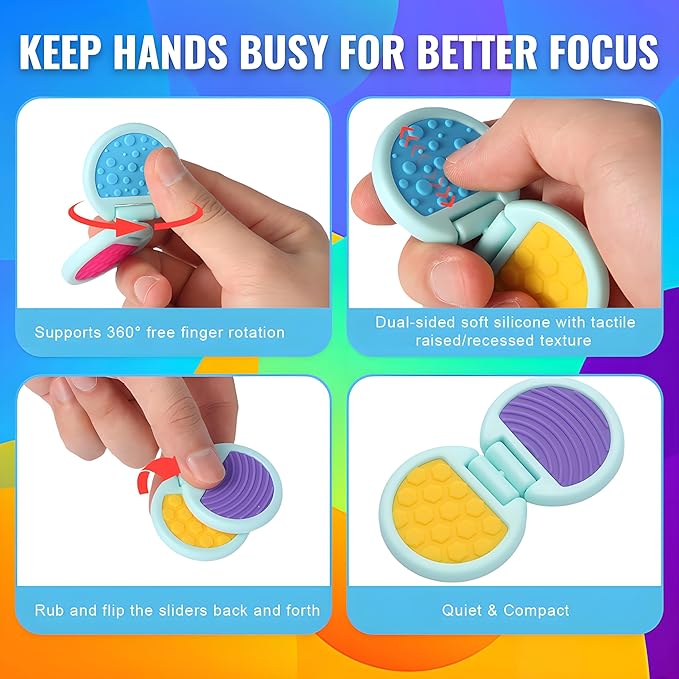 Fidget Toys Adults, Sensory Toys for Kids with Autism, Anxiety Relief Items for ADHD Stress Relief, Texture Worry Stone for Teens & Flip Slider - Treasure Box Toys for Classroom (6pcs)