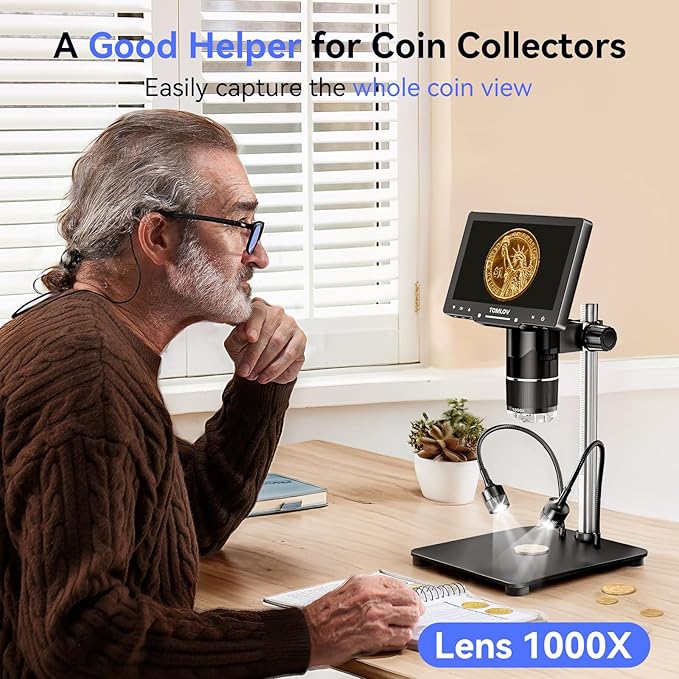 TOMLOV TriL107 3-Lens Digital Microscope: 7" 2500X 2K HD Coin Microscope - Image 4