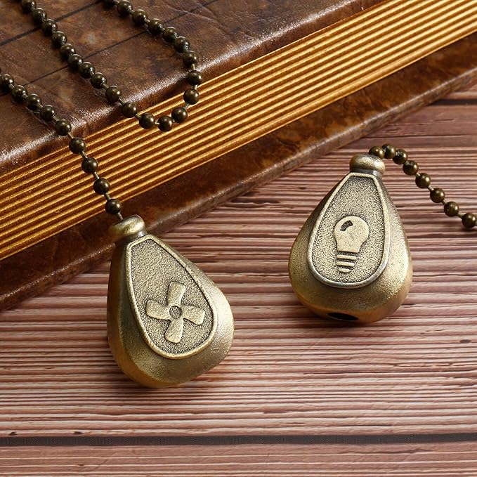 Patelai 4 Pieces Ceiling Fan Pull Chain Extender Ornament 12 Inch Ceiling Pull Chain Extension Classic Drop Shaped Pendant Beaded Ball Cord for Fan light lamp decorative with Connector(Bronze)