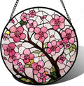 CRISGIF Stained Glass Window Hanging - Cherry Blossoms Birth Flower Suncatcher for Door Garden Patio Sun Catchers Decor Christmas Mother's Day Birthday Gifts for Women Mom Nana Friend Wife 6.3 in