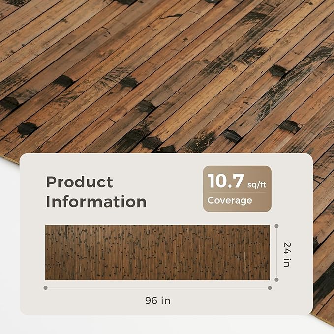 OUZUGIE 1 Pack 96x24 Inch Natural Bamboo Wall Panel – Brown Burned Pole Wrap Paneling for Walls, Ceilings, Cabinets, Furniture – Ideal for Bedroom, Living Room & Office DIY Decor