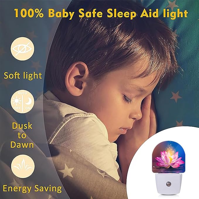 Axxitude Sparkle Pink Lotus Flower Night Lights Plug into Wall for Girls Boys Room,Night Light LED Lamp Dusk to Dawn Sensor Round Lamp for Bedroom Bathroom Hallway Home Wall Decor Nightlight