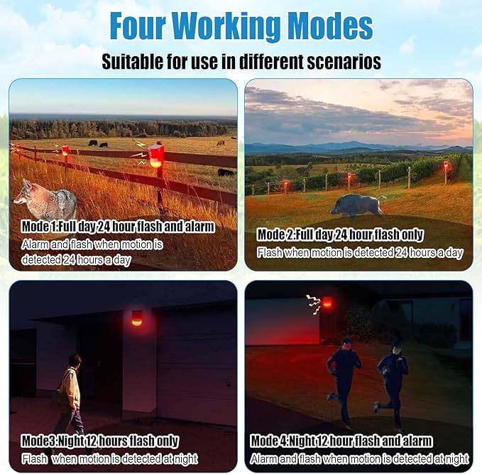Qualirey 6 Pack Solar Sound and Light Alarm Motion Sensor 129db Outdoor Security Siren Waterproof Motion Activated Detector Alarm 6 LEDs Flash Warning Strobe System for Home, Farm (Red)