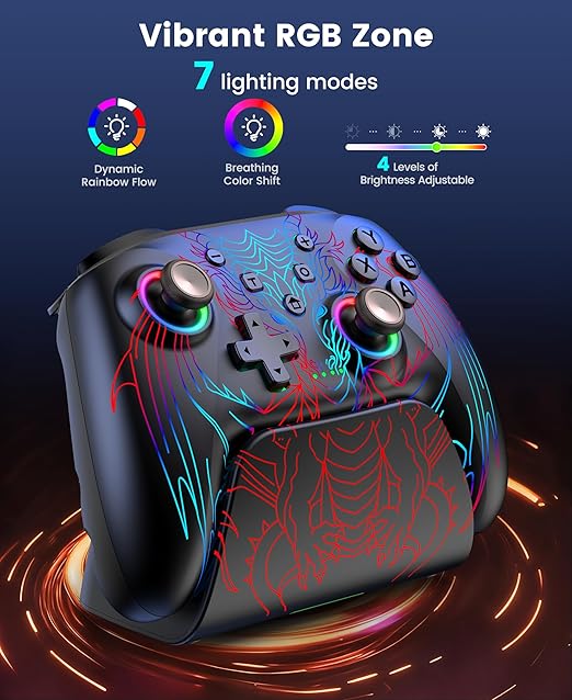 ELISWEEN Wireless Gaming Controller with Charging Dock for PC| Hall Effect Joystick & 1000Hz Polling | Programmable Back Buttons, RGB, Turbo, Gyro | Compatible with Switch/Switch 2, Android, iOS