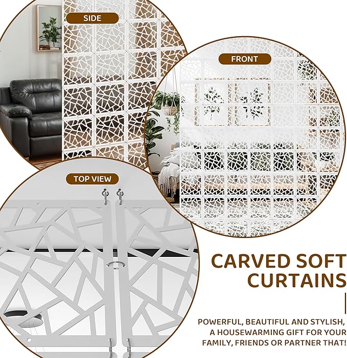 24 Pcs PVC Hanging Room Divider,Flower Carving Pattern Panels,Decorative Wall Screen Panel, Room Divider Partitions Panel Screen for Decorating Bedroom Dining Kitchen Office Studio 29 * 29cm