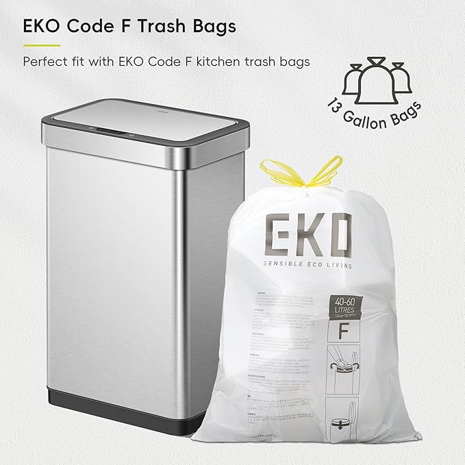 EKO EcoNova 13.2 Gallon/ 50L Automatic Sensor Kitchen Trash Can, Stainless Steel Touchless Garbage Bin with Soft-Close &Stay-Open Lid, Fingerprint-Resistant