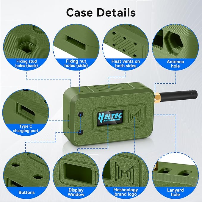 Meshnology 1 Set ESP32 Lo Ra V3 Module Board with 915 MHz Antenna + 3000mAh Battery + Case - WiFi Blue Tooth SX1262 CP2102 0.96” OLED Display Type C for Ar duino Mesh Tastic IOT (N35, Green)