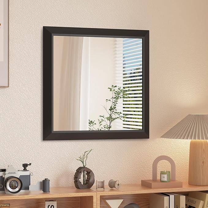 SMIROR Matte Black Bathroom Mirror for Over Sink 20x 20 inch, Metal Thick Frame Rectangle Vanity Mirror for Wall, Anti-Rust, Horizontally or Vertically Mounted