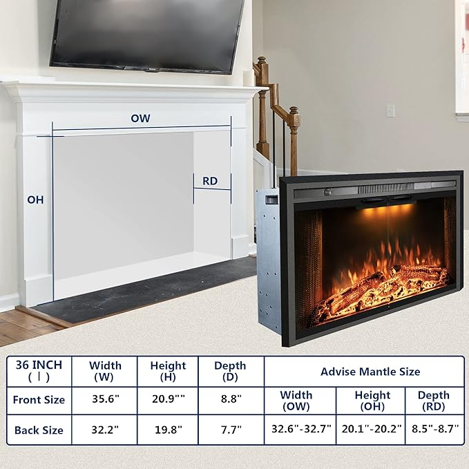 44.5" W x 25.7" H Trim Kit Designed for Electric Fireplace Insert, Black