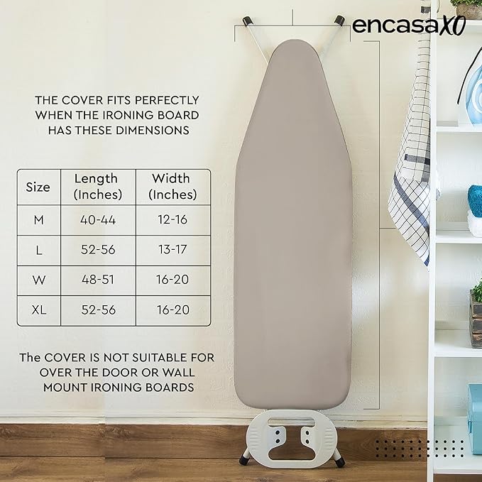 Encasa XO Ironing Board Cover and Pad 49"x18" - 4mm Felt Wide Iron Board Cover with Padding - Heat Resistant, Stain-Safe Dye, Non Slip Elastic Bungee Cord Tightening Iron Table Cover Mauve