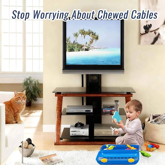 Flauzmann 1" - 6.6FT Chew Proof Cord Protector from Pets, Black Heavy Duty Dog & Cat Cable Sleeve Cover - Flexible Split Sleeve for Home, Office, Automotive Wires