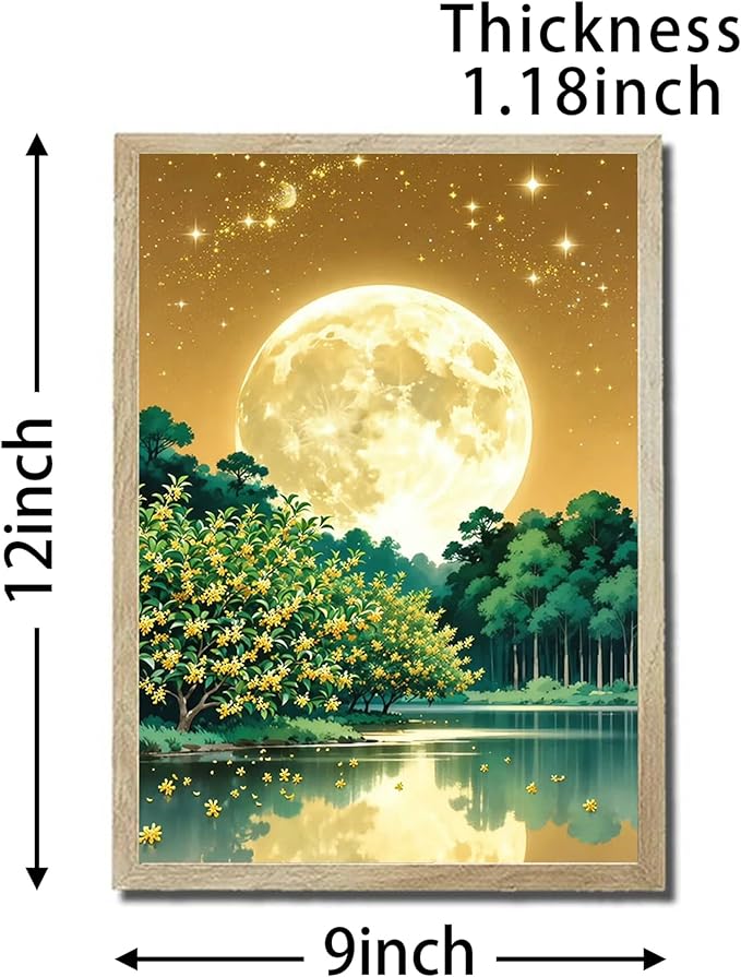 URVIP LED Glowing Photo Frame, 3D Starry-Sky Blue Moon Wall Art, 9x12 Inches Dimmable Light Up Light Painting for Bedroom, Unique Aesthetic Decor, Great Birthday Gift for Women Men