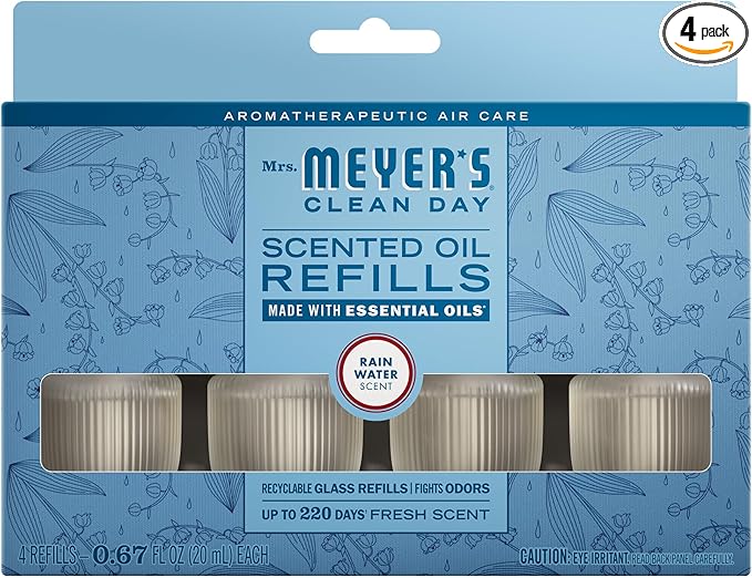 MRS. MEYER'S CLEAN DAY Scented Oil Refills, Rain Water, contains 4 .67 fl oz refills