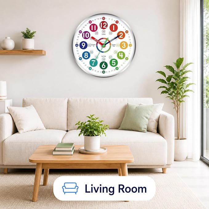 Roymnie Wall Clock Teaching Time Wall Clocks Battery Operated Silent Non Ticking - Image 7