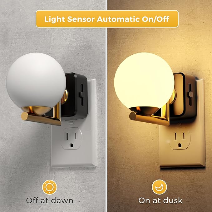 L LOHAS LED Night Lights Plug Into Wall, Dusk to Dawn Sensor, Soft White 3000K Nightlight, 0-100LM Adjustable Brightness, 180°Rotating Plug in Night Light for Bathroom, Hallway, Bedroom, Stairway