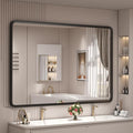 44x30 Inch Black Matte Framed Mirror for Bathroom, Rounded Rectangle Mirror, Bathroom Vanity Mirror for Wall, Anti-Rust, Shatterproof (Horizontal/Vertical)