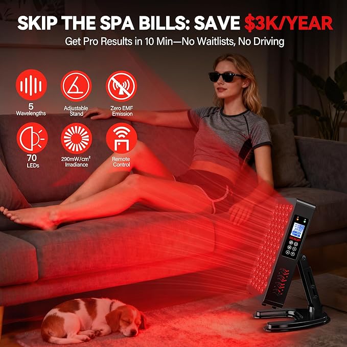 Red Light Therapy Panel, Multiple Adjustable Light Therapy for Body and Face with Timer and Remote, 70 LEDs, Touch Screen Red Near Infrared Light Panel 630-940nm for Skin Health, Energy, Recovery