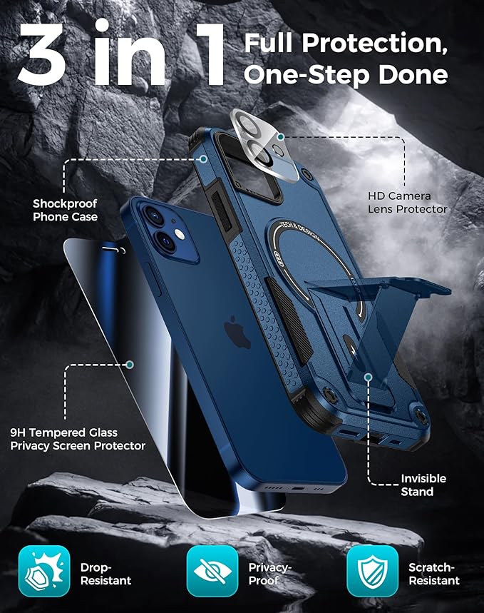 Goton for iPhone 12 Case with Privacy Tempered Glass Screen Protector & Camera - Image 3