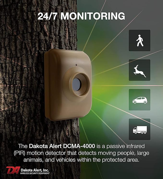 Dakota Alert Long Range Wireless Driveway Motion Detector - DCMA-4000 One Mile Alarm System - Passive Infrared Driveway Alarm Transmitter & Receiver - Outdoor Motion Sensor & Alarms