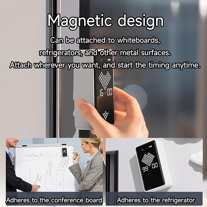 Sand Timer, Digital Hourglass Timer, Rechargeable Magnetic Visual Timer with Large LED Display, Adjustable Volume for Classroom, Cooking, Fitness, Baking, Kids Learning & Teaching (Black)