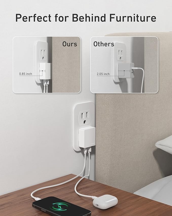Nekmit Flat USB C Wall Charger, 45W Dual Port PPS Fast USB Charger Block, Slim USB C Wall Plug for iPhone 17/16 and More Series, MacBook Air, iPad