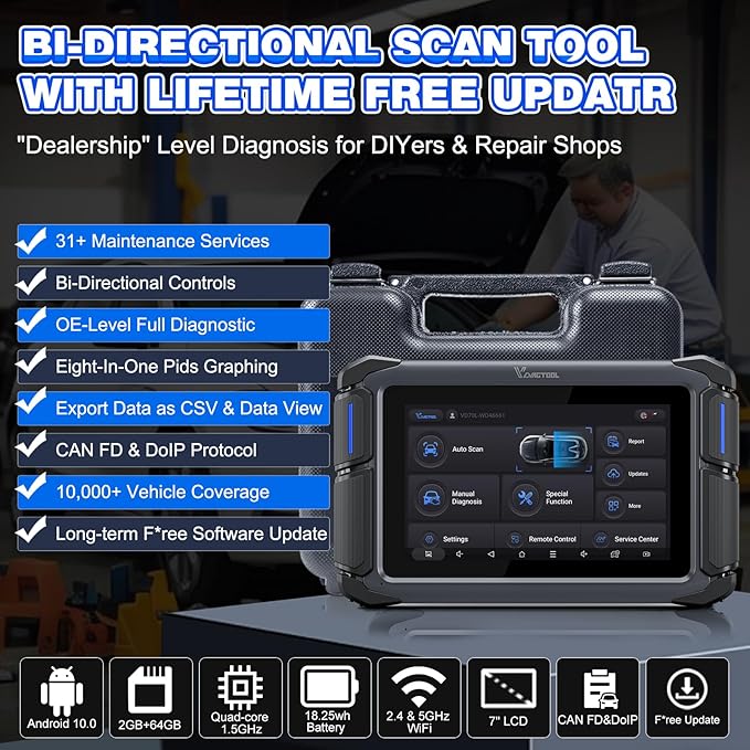 VDIAGTOOL Bidirectional Scan Tool VD70 Lite, OBD2 Scanner Diagnostic Tool with 31+ Resets, 2026 Scanner for Car, Full System Scan, CAN FD & DoIP, Free Update
