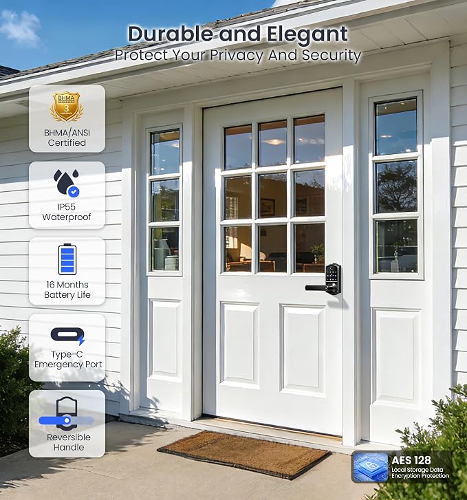 Veise VE019 Fingerprint Smart Lever Lock, App Control, Keyless Entry Door Lock - Image 6