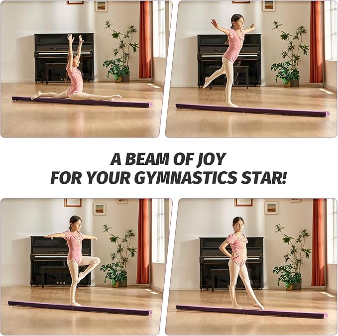 ZELUS 8' Folding Gymnastics Balance Beam, Floor Balance Beam w/Carry Handles Anti-Slip Base for Kids, Beginners & Professional Gymnasts