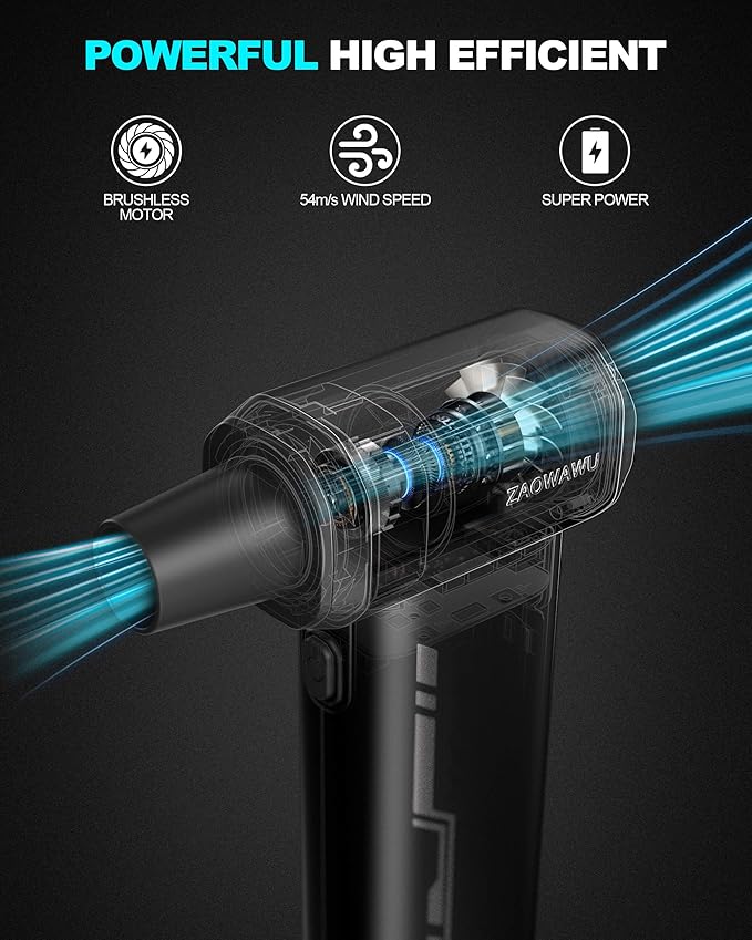 ZAOWAWU Electric Air Duster - 150000RPM Keyboard Duster for PC Cleaning, Cordless Compressed Air Duster Replaces Canned Air, 3-Gear Rechargeable Electronics Cleaner for Laptop, Car, Home & Office