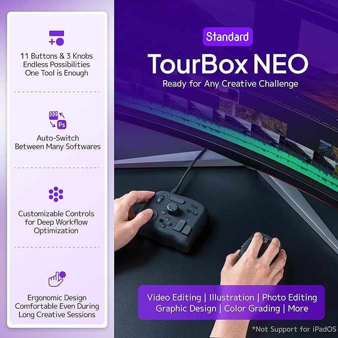 TourBox NEO - Customizable Editing Controller, Photo Color Grading Illustration Speed Editor, Intuitive Control Boost Productivity, Programmable Keyboard for Adobe CSP and More, Works with Mac/PC