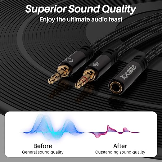 Kxable Headphone Splitter for Computer, 3.5mm Female to Dual 3.5mm Male Audio Splitter Cable, Stereo Jack Earphones Headset to PC Laptop Adapter, 1/8inch 2-in-1 Y Separator Aux Dongle Converters, 2FT