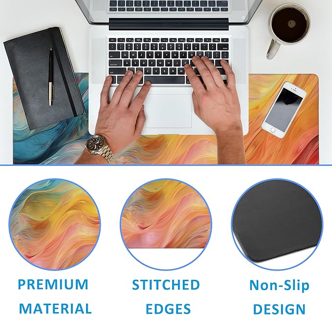 EOBKLAX Abstract Marble Desk Mat, Large Gaming Mouse Pad, Non-Slip Rubber Base Pad with Stitched Edges for Home Decor - 35.4" x 15.7"