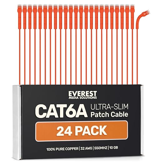 Everest Ultra Slim Cat6a Ethernet Patch Cables 5ft Orange by EverestMediaSolutions