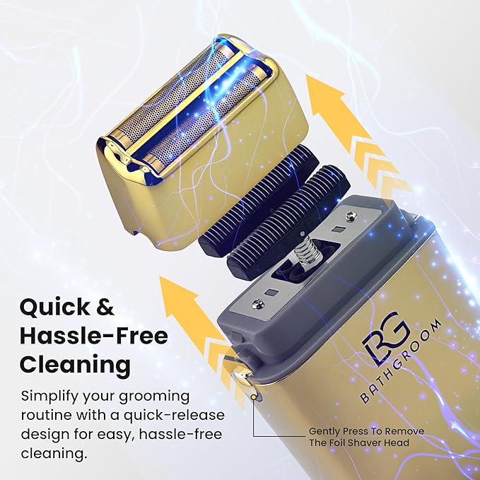 Electric Razor for Men Face with Double Titanium Foils, Professional Barber-Style shavers for Men, USB Rechargeable, Includes Cleaning Brush, Protective Cap & Pouch (Gold)