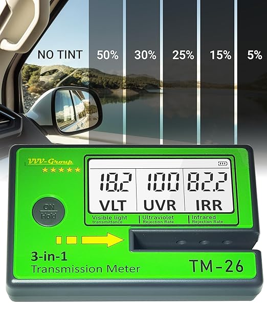 Digital Car Window Tint Meter TM-26 / Side Window Tint, Sun Control Film, VL/UV/IR Transmittance Detection, Tester Meter Gauge (with PU Case)