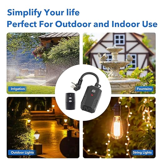 BN-LINK Outdoor Remote Control Outlet Plug Black,Indoor Wireless Outlet Switch Weatherproof Heavy Duty 15A 3-Prong 6-inch Cord 100Ft Range,3Pack(Battery Included)