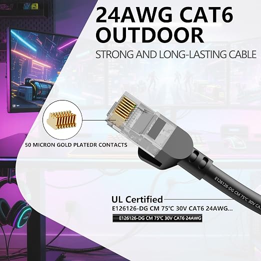 Jadaol Cat 6 Ethernet Cable 20ft, Outdoor&Indoor, 10Gbps Support Cat8/7 Network - Image 2