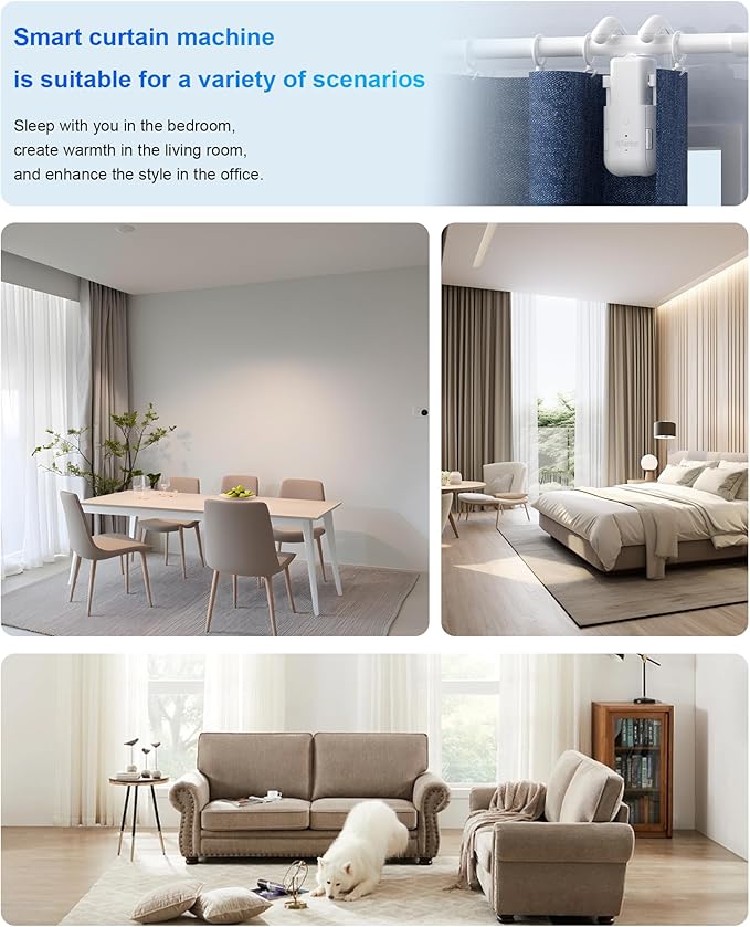 2025 Automatic Curtain Opener - Electric Curtains with Remote Smart Curtain Opener Electronic for Roman/U/T Rails, Bluetooth Curtain Opener with App/Timer, Compatible with Alexa and Google Home